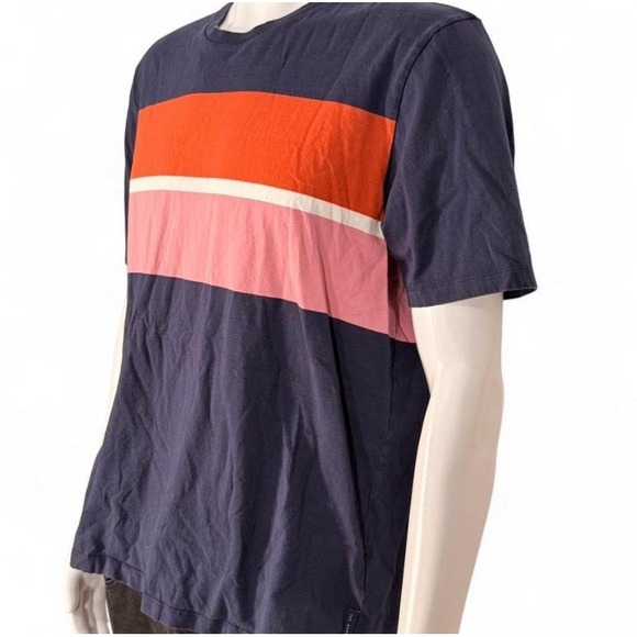 Ted Baker London Mens Navy Blue Colorblock Stripe Cotton T-Shirt Size 5 XL - Picture 3 of 5